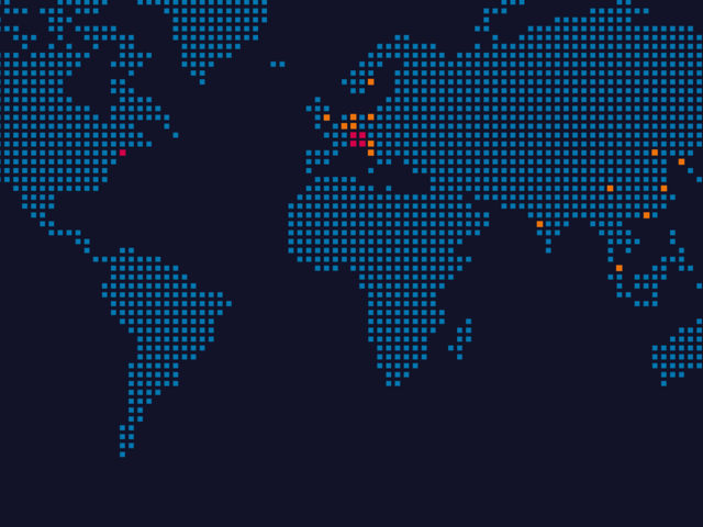 A worldmap with highlights at every KNF location