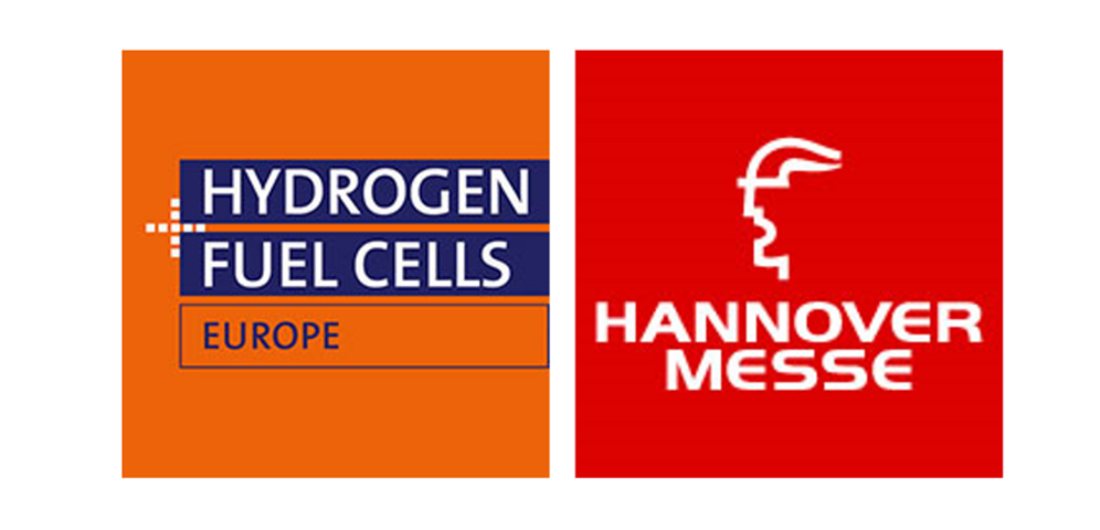 Logo of both the fair Hannover Messe and the special show Hydrogen and Fuel Cells Europe
