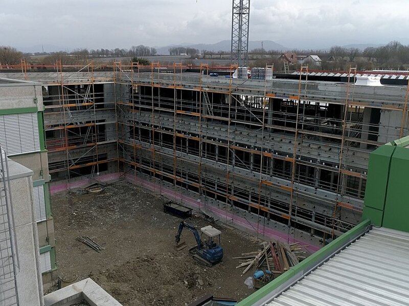 View from above of the construction site at KNF in Freiburg-Munzingen