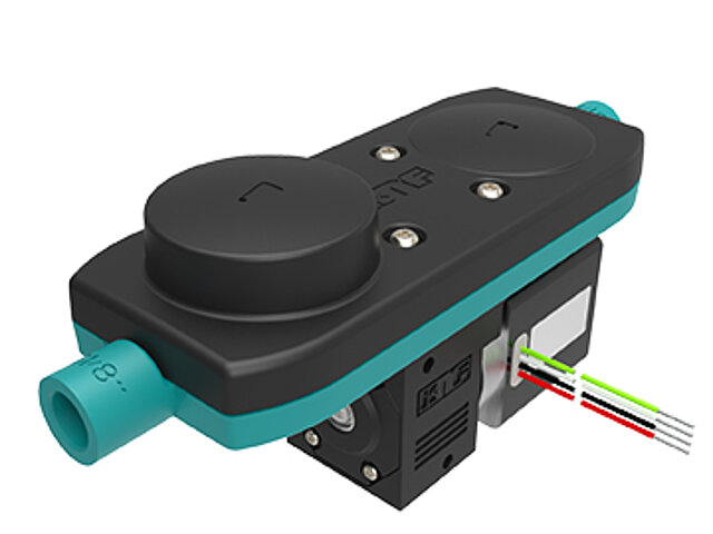 The KNF FP70 liquid diaphragm pump seen from a diagonal angle.