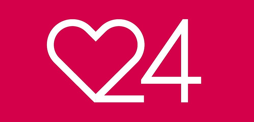 Das rote Logo des KNF Herz-Adventskalenders mit einem Herzen und Namenszug in weiß