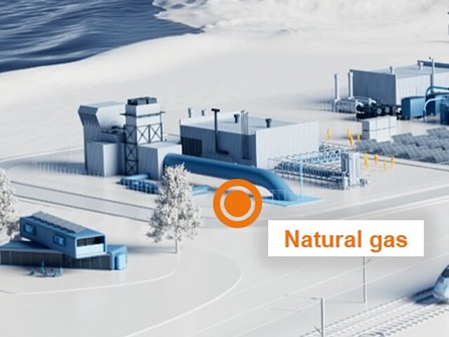Illustration of a gas booster plant - the text natural gas is part of the picture