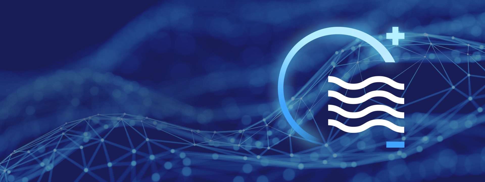 White and blue flow control icon shown over a digital wave pattern on a dark blue background.