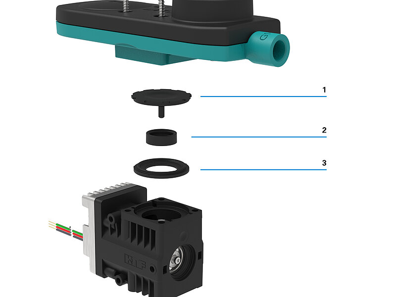 KNF’s diaphragm metering pump FM 50 uses a stiff diaphragm (1) as well as a new diaphragm support (2) and insert ring (3) which ensure a precise and accurate linear flow under varying pressure conditions.