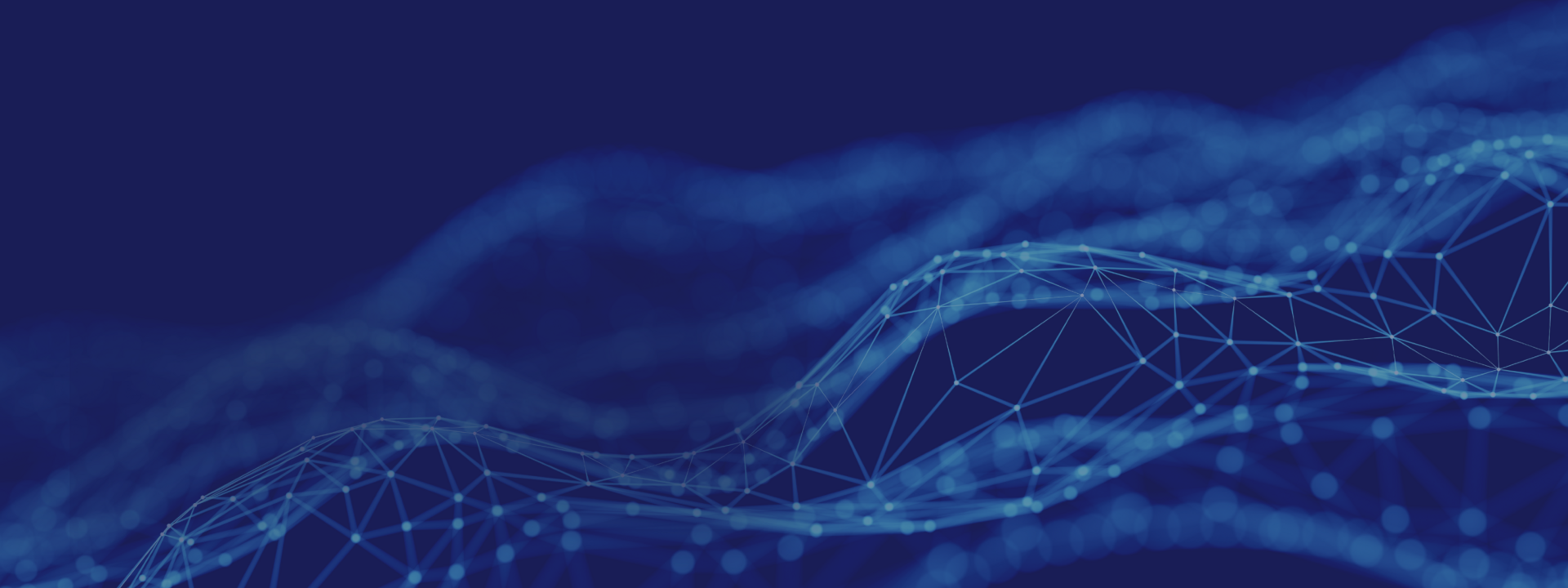 Abstract digital animation of data streams on a dark blue background