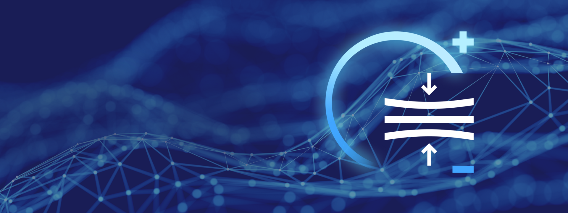 White and blue pressure control icon shown over a digital wave pattern on a dark blue background.